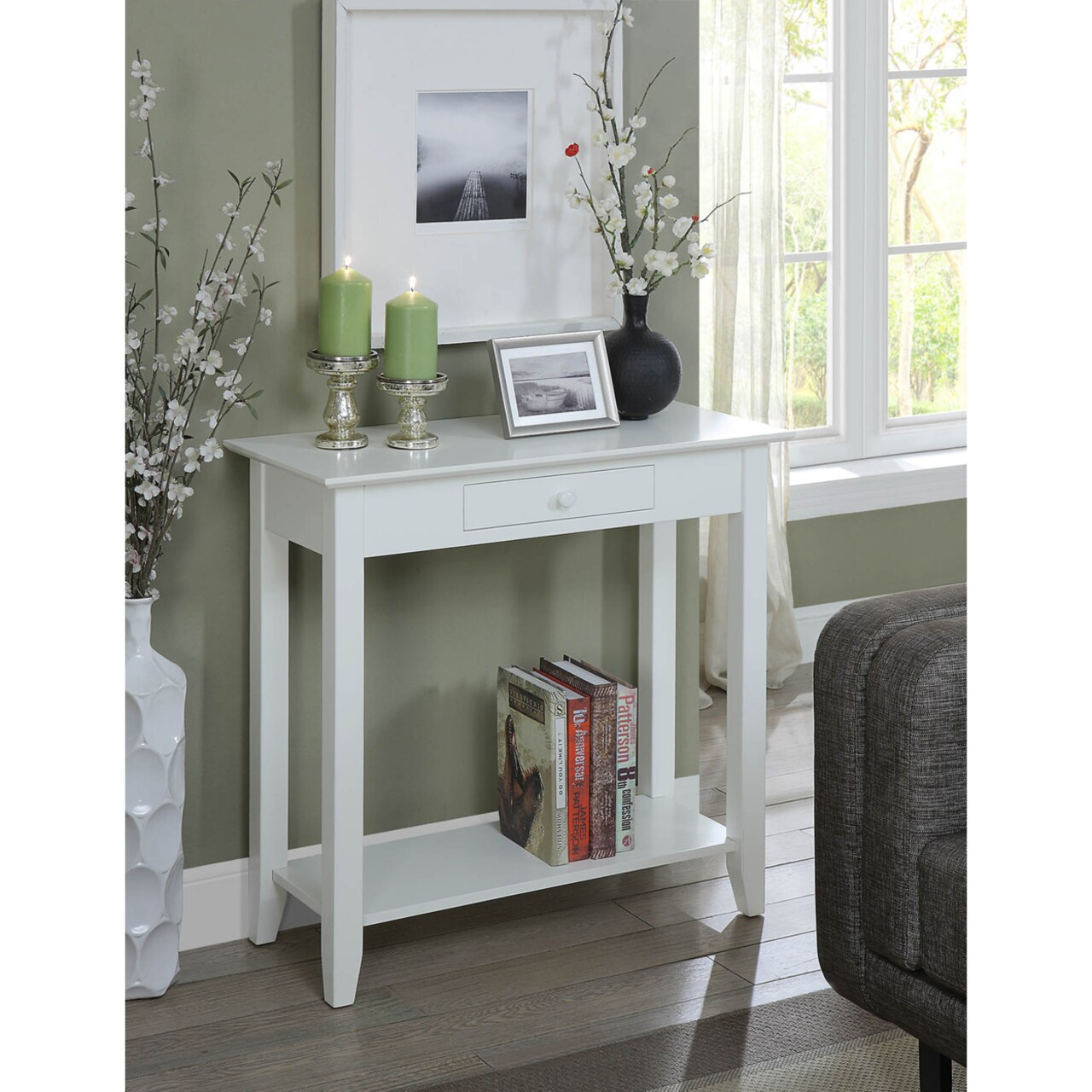 Convenience Concepts American Heritage Hall Table with Drawer and Shelf, White